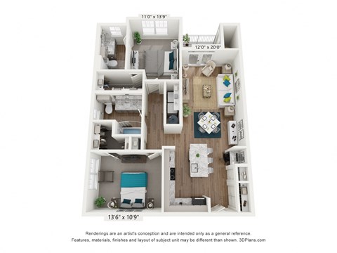 bedroom floor plan at the villas at falling waters apartments in omaha ne